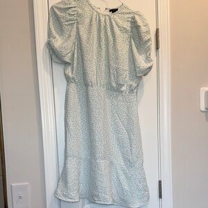 Elegant White/Aqua Puff Sleeve Dress
